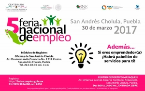 Anuncian Quinta Feria Nacional de Empleo en San Andrés Cholula