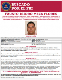 Recompensa $5 mdd por captura de Fausto Isidro Meza Flores