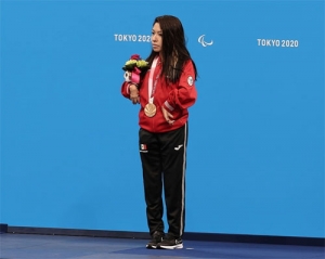  Fabiola Ramírez, durante la ceremonia de premiación en Tokio 2020.