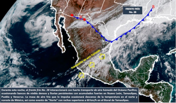 Para el lunes se pronostica evento de Norte en costas de Tamaulipas, Veracruz, el Istmo y el Golfo de Tehuantepec.