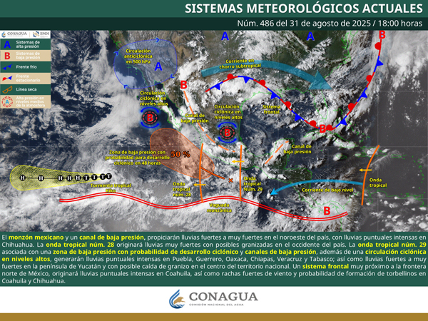 Monzón mexicano provocará lluvias intensas en ocho estados de México