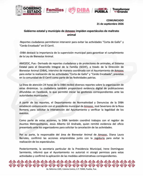SEDIF evita maltrato animal en Amozoc