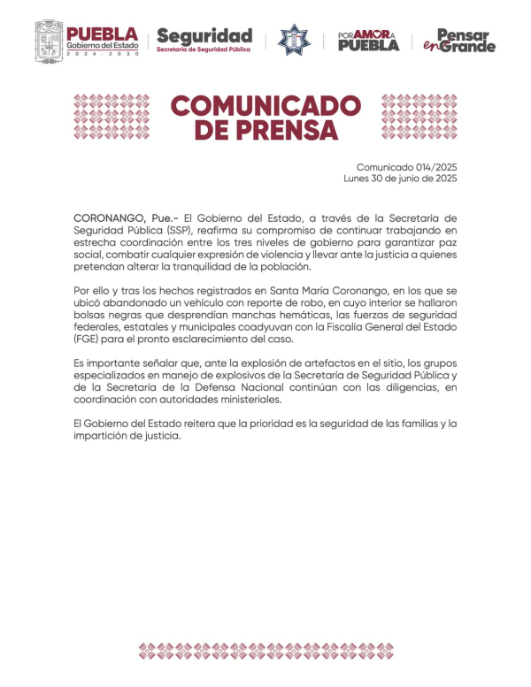 Se investiga hechos registrados en Coronango: SSP