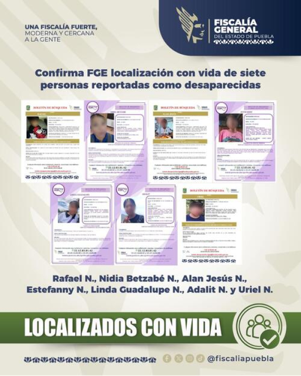 FGE localiza a cuatro menores y tres adultos con vida