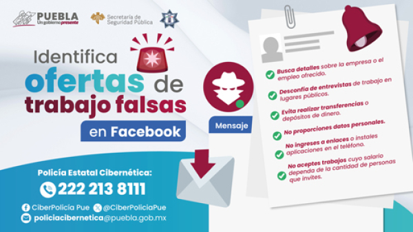 Alerta SSP sobre ofertas de trabajo falsas en Facebook