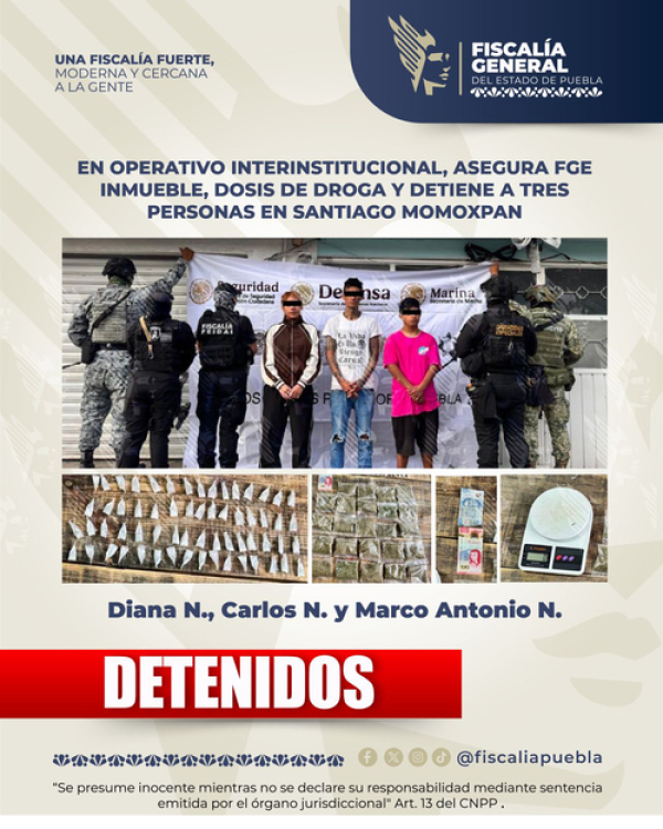 Cateo en Santiago Momoxpan deja tres detenidos