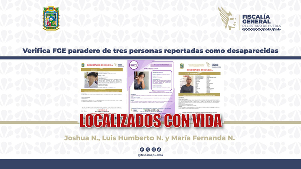 FGE localiza tres personas desaparecidas