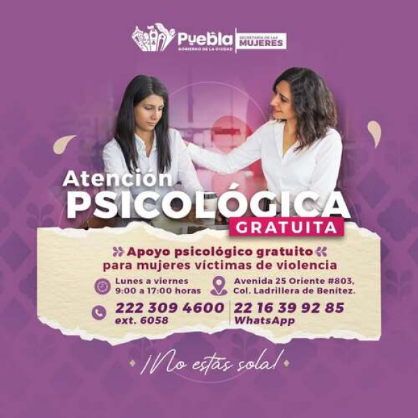 Secretaría de las Mujeres ofrece apoyo psicológico y jurídico