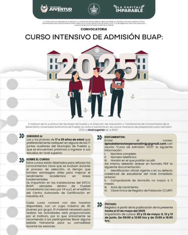 Se lanza la convocatoria para cursos intensivos de preparación para ingresar a la BUAP