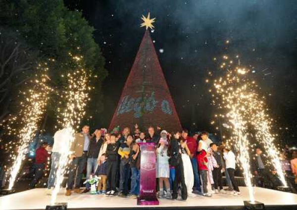 El árbol de navidad enciende el zócalo de Puebla