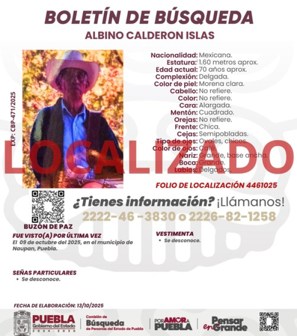 Albino Calderón es localizado sin vida en Naupan
