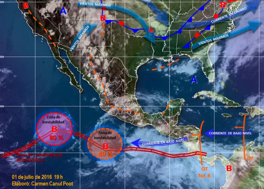 Para mañana se prevén chubascos fuertes con tormentas muy fuertes en Hidalgo, Estado de México, Querétaro, Guerrero y Chiapas.
