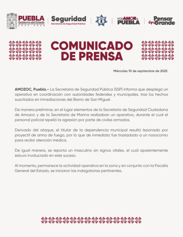 SSP implementa operativo en Amozoc