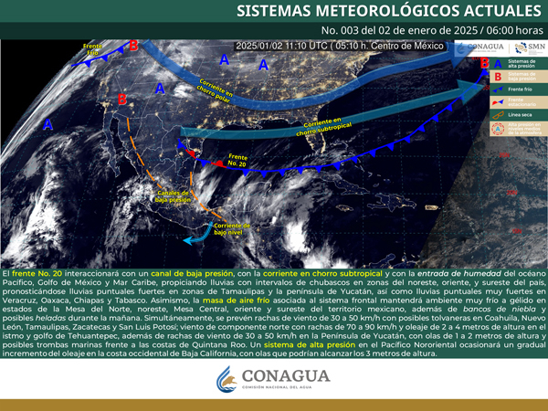 Frente frío 20 se estacionará desde el oriente del Golfo de México hasta el noreste