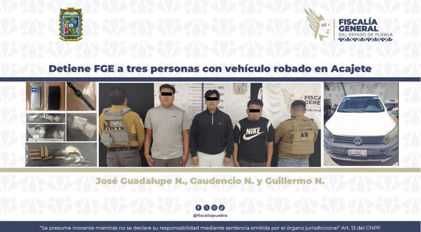 Los detienen con vehículo robado en Acajete