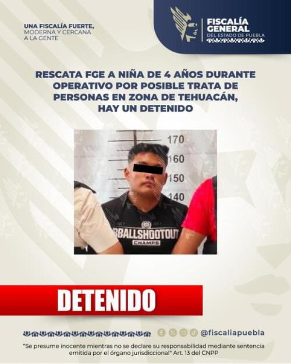 FGE Puebla rescata a menor por posible trata en Tehuacán