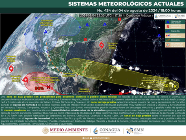 Lluvias puntuales muy fuertes en estados del occidente, sur y sureste del país