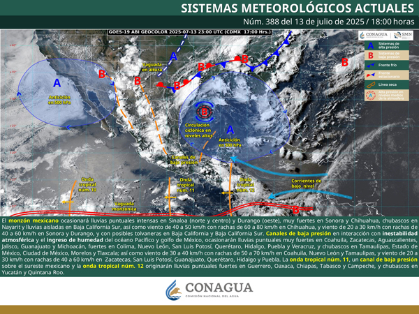 El monzón mexicano ocasionará lluvias norte, centro y oeste de México
