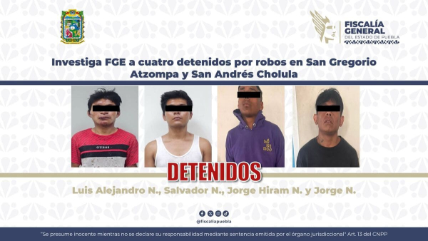 Caen sujetos por robo en Cholula y Atzompa