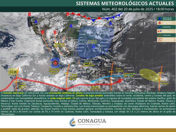 Lluvias puntuales muy fuertes en el occidente, centro y sureste de México