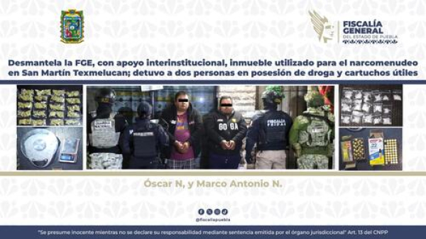 Desmantelan banda narcomenudista en Texmelucan