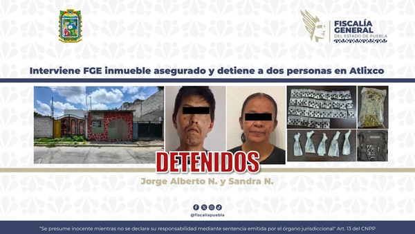 Catean inmueble en Atlixco; caen dos narcomenudistas