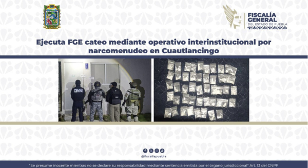 FGE ejecuta cateo por narcomenudeo en Cuautlancingo