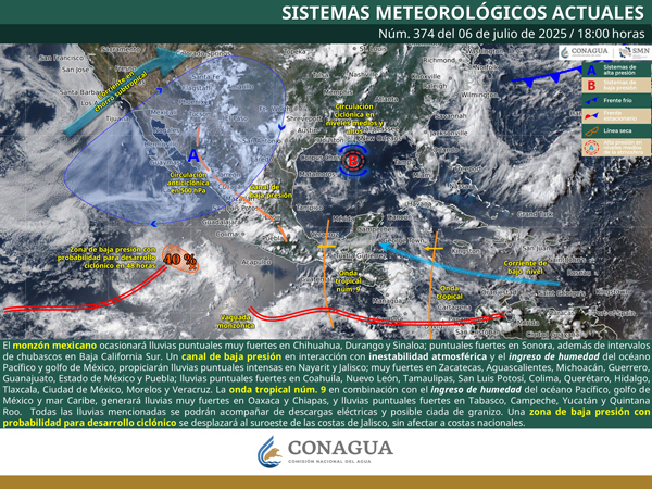 El monzón mexicano ocasionará lluvias fuertes al norte del país