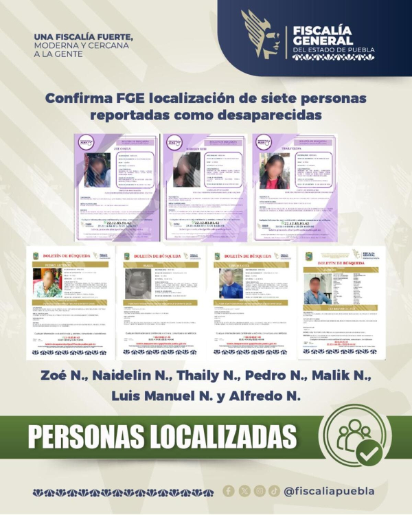 Localizan a siete personas desaparecidas en Puebla