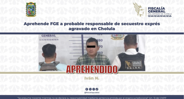 Detenido por secuestro y extorsión en Cholula